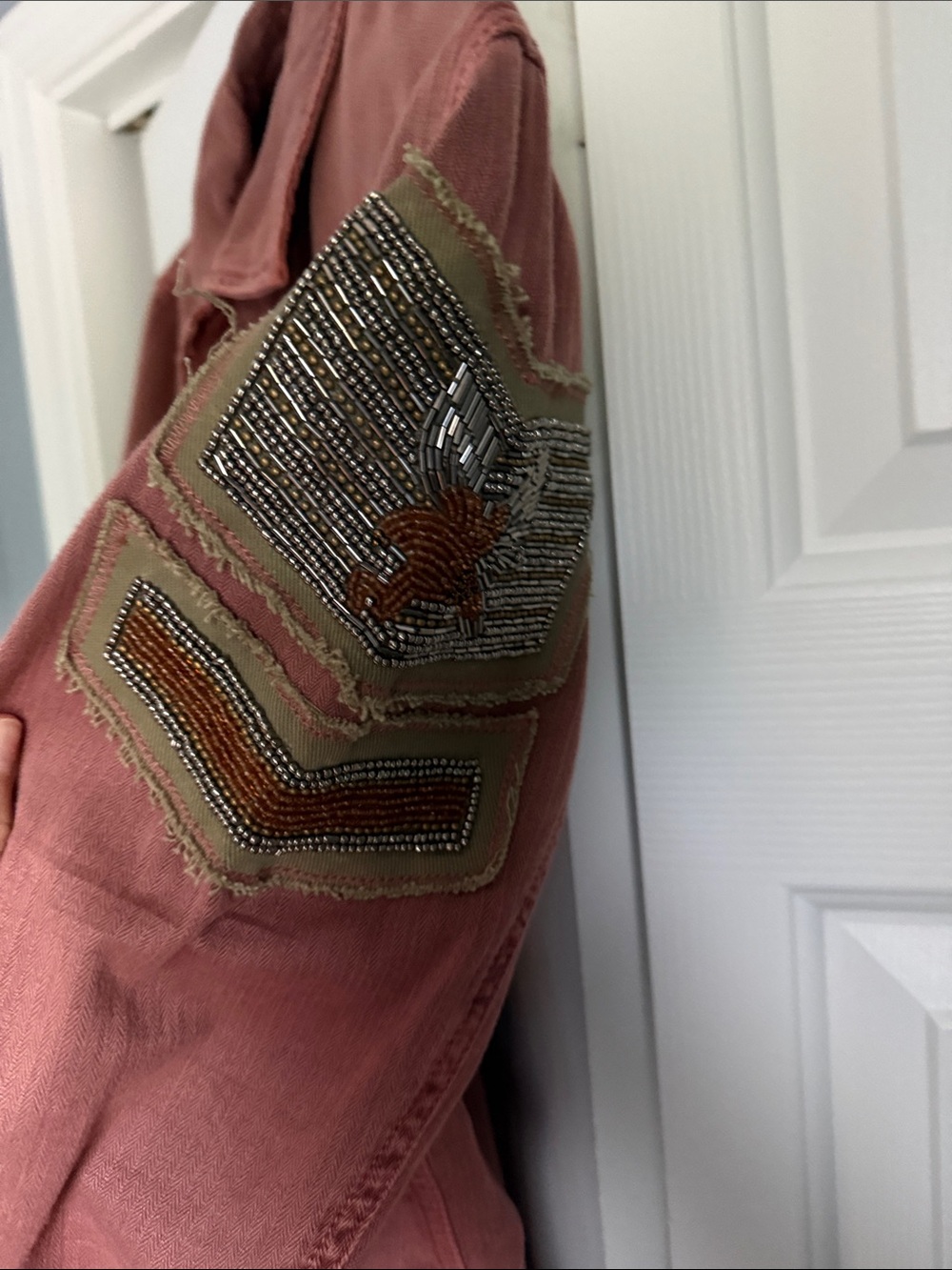 Free People Women’s Casual Rust Red Denim Button-Up Military Jacket - Picture 3 of 8
